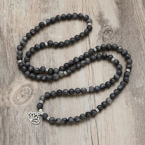 6mm Japa Mala Necklace 108 Mala Beads Bracelet Handcrafted with Lotus Charm for Men or Women in Saudi Arabia