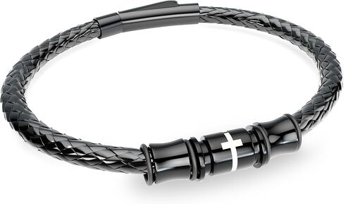 Cross Bracelet for Men Braided Mens Leather Bracelet, Christmas Birthday Religious Gifts for Men Father Boyfriend Husband in Kuwait