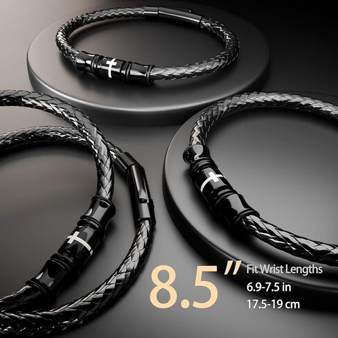 Cross Bracelet for Men Braided Mens Leather Bracelet, Christmas Birthday Religious Gifts for Men Father Boyfriend Husband in Kuwait