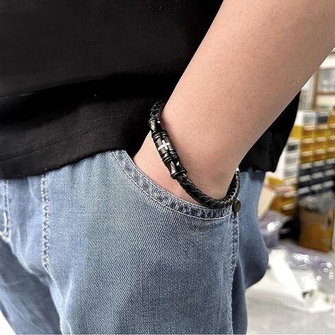 Cross Bracelet for Men Braided Mens Leather Bracelet, Christmas Birthday Religious Gifts for Men Father Boyfriend Husband in Kuwait