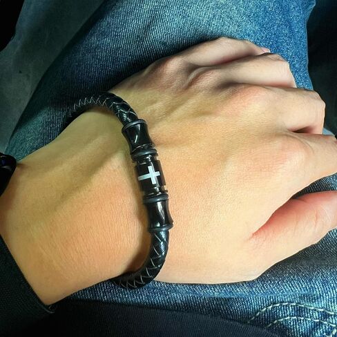 Cross Bracelet for Men Braided Mens Leather Bracelet, Christmas Birthday Religious Gifts for Men Father Boyfriend Husband in Kuwait