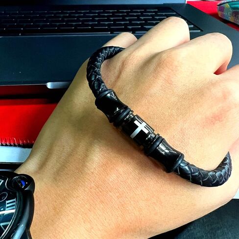 Cross Bracelet for Men Braided Mens Leather Bracelet, Christmas Birthday Religious Gifts for Men Father Boyfriend Husband in Kuwait