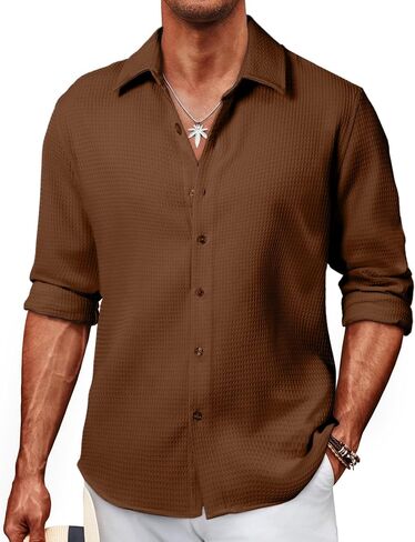JMIERR Mens Shirt Waffle Button Down Shirts Long Sleeve Casual Work Dress Shirt in Saudi Arabia