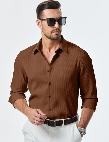 JMIERR Mens Shirt Waffle Button Down Shirts Long Sleeve Casual Work Dress Shirt in Saudi Arabia