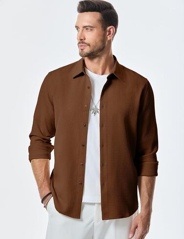 JMIERR Mens Shirt Waffle Button Down Shirts Long Sleeve Casual Work Dress Shirt in Saudi Arabia