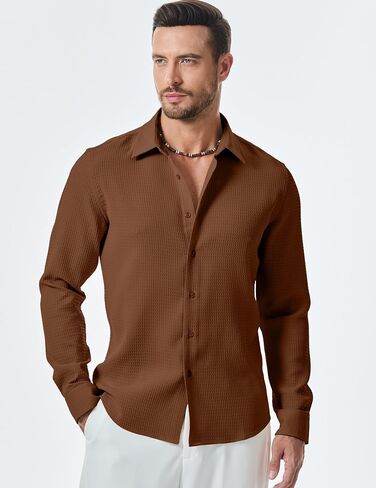 JMIERR Mens Shirt Waffle Button Down Shirts Long Sleeve Casual Work Dress Shirt in Saudi Arabia