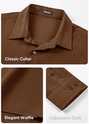 JMIERR Mens Shirt Waffle Button Down Shirts Long Sleeve Casual Work Dress Shirt in Saudi Arabia