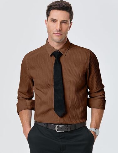 JMIERR Mens Shirt Waffle Button Down Shirts Long Sleeve Casual Work Dress Shirt in Saudi Arabia