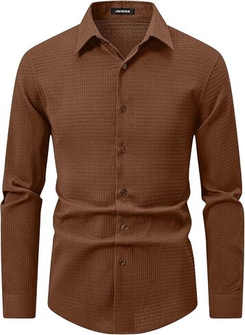 JMIERR Mens Shirt Waffle Button Down Shirts Long Sleeve Casual Work Dress Shirt in Saudi Arabia