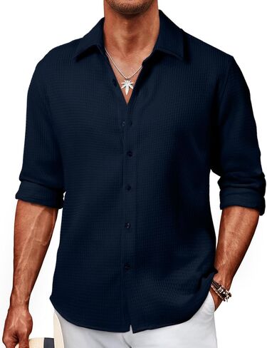 JMIERR Mens Shirt Waffle Button Down Shirts Long Sleeve Casual Work Dress Shirt in Saudi Arabia