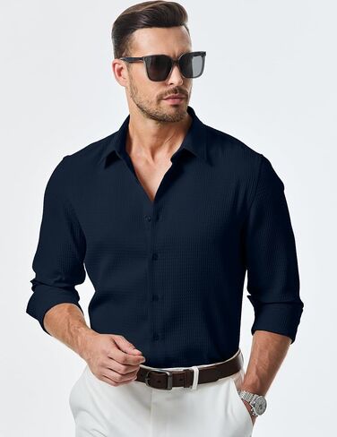 JMIERR Mens Shirt Waffle Button Down Shirts Long Sleeve Casual Work Dress Shirt in Saudi Arabia