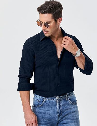 JMIERR Mens Shirt Waffle Button Down Shirts Long Sleeve Casual Work Dress Shirt in Saudi Arabia