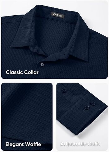 JMIERR Mens Shirt Waffle Button Down Shirts Long Sleeve Casual Work Dress Shirt in Saudi Arabia