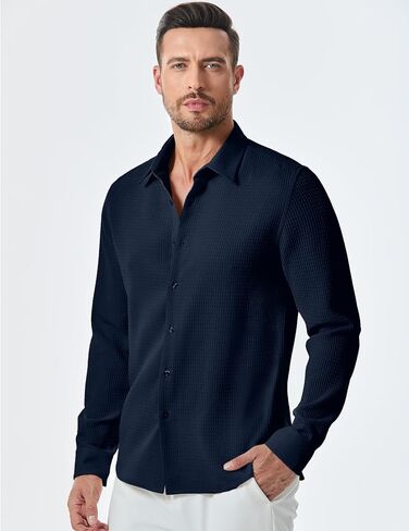 JMIERR Mens Shirt Waffle Button Down Shirts Long Sleeve Casual Work Dress Shirt in Saudi Arabia