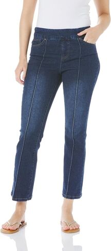 SLIM-SATION Women's Petite Pull on Pintuck Flare Leg Jean with Real Front and Back Pockets in Saudi Arabia