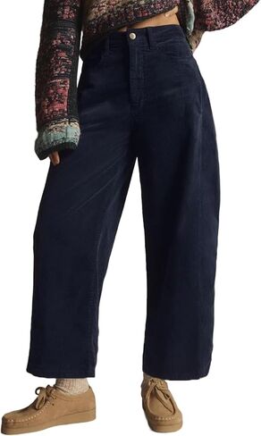 Kedera Mid Rise Barrel Jeans for Women Corduroy Wide Leg Denim Pants Baggy Boyfriend Jeans with Pockets in Saudi Arabia