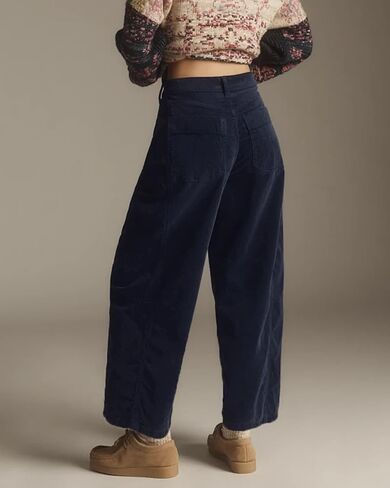 Kedera Mid Rise Barrel Jeans for Women Corduroy Wide Leg Denim Pants Baggy Boyfriend Jeans with Pockets in Saudi Arabia