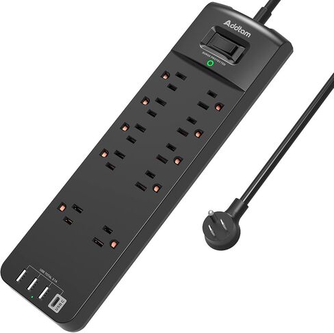 Power Strip - Addtam Surge Protector with 10 Outlets and 4 USB Ports, 6 Feet Extension Cord with Flat Plug, 2700 Joules, ETL Listed, Black in Kuwait