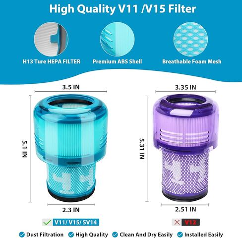 استبدال مرشحات الفراغ V11 المتوافقة مع Dyson، V11 Animal V11 Torque Drive V11 Extra V15 Detect، فلتر مكنسة كهربائية لاسلكية، مناسب لـ V15s Detect Submarine، الجزء # 970013-02،2 حزمة باللون الأرجواني in Kuwait