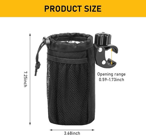 UGSHY قطعة واحدة من حامل أكواب السيارة، مقبض بمشبك التمساح 600D من قماش أكسفورد معزول وحقيبة زجاجات مياه مبطنة، ملحق مريح متعدد الوظائف، مناسب للسيارات والدراجات النارية والدراجات والقوارب (أسود) in Kuwait