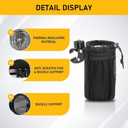 UGSHY قطعة واحدة من حامل أكواب السيارة، مقبض بمشبك التمساح 600D من قماش أكسفورد معزول وحقيبة زجاجات مياه مبطنة، ملحق مريح متعدد الوظائف، مناسب للسيارات والدراجات النارية والدراجات والقوارب (أسود) in Kuwait