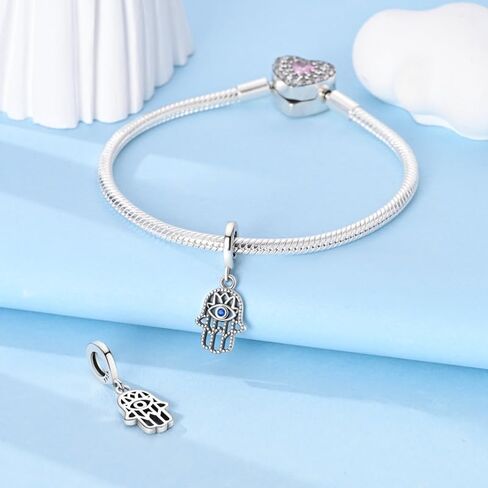 Hamsa Hand Evil Eye Sterling Silver Charms for Charm Bracelet for Women 5A Cubic Zirconia Dangle Pendant Bracelet Skull Bead in Saudi Arabia