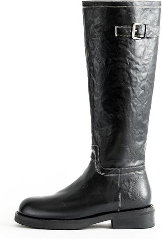Women's Knee High Boots Wide Calf Platform Lug Sole Riding Boots Side Zipper Buckle Comfortable Tall Boots Chunky Low Heel Classic Round Toe Long Boots for Women,Brown,Size 8 in Saudi Arabia