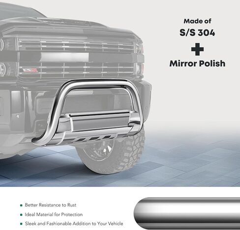 YHTAUTO 3.5 بوصة قضيب دفع قضيب الثور مع لوح انزلاقي مناسب لموديلات Chevy & GMC، Silverado 2500 3500 11-18، Silverado/Sierra 2500 HD & 3500 HD 11-19، S/S 304 واقي فرشاة للمصد الأمامي للشاحنة in Kuwait