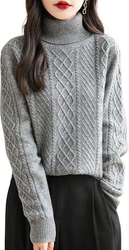Women's 100% Merino Wool Sweater 2024 Fall Winter Turtleneck Warm Soft Casual Long Sleeve Knitted Sweater in Kuwait