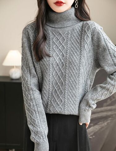 Women's 100% Merino Wool Sweater 2024 Fall Winter Turtleneck Warm Soft Casual Long Sleeve Knitted Sweater in Kuwait