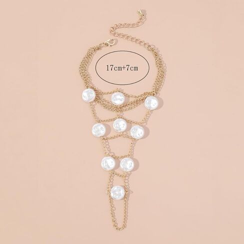 Pearl Finger Ring Bracelet for Women Bohemia Hand Chain Beaded Finger Chain Bracelets Gold Chain Tassel Pearl Bracelet Slave Finger Ring Hand Harness Dainty Jewelry Gifts in Kuwait