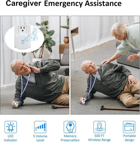 Caregiver Pager Call Button, Wearable Panic Button for Monitoring Elderly Assistance Products, Alert Button Emergency Button Nurse Calling for Seniors Patients Disabled Care, Waterproof in Saudi Arabia