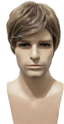 BERON Men Wigs Short Straight Heat Resistant Synthetic Wig Come with Wig Cap (Mixed Ash Blonde) in Kuwait