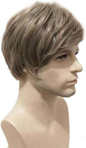 BERON Men Wigs Short Straight Heat Resistant Synthetic Wig Come with Wig Cap (Mixed Ash Blonde) in Kuwait