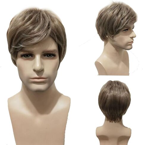 BERON Men Wigs Short Straight Heat Resistant Synthetic Wig Come with Wig Cap (Mixed Ash Blonde) in Kuwait
