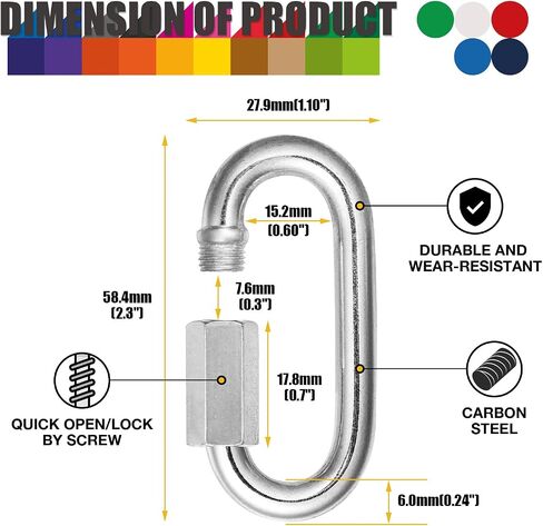 60Pack 2.3 Inch Chain Quick Link, 600lbs Capacity 1/4" Quick Links Oval Locking Carabiners, Galvanized Thread Quick Link Chain Connector Hardware for Towing Chandelier Kids Swing Key Ring Bird Toys in Saudi Arabia