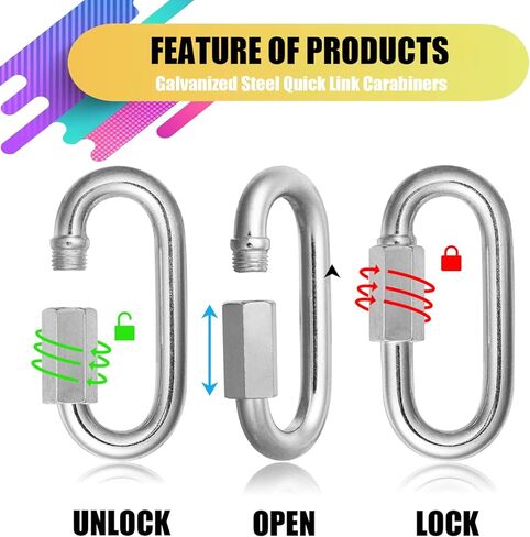 60Pack 2.3 Inch Chain Quick Link, 600lbs Capacity 1/4" Quick Links Oval Locking Carabiners, Galvanized Thread Quick Link Chain Connector Hardware for Towing Chandelier Kids Swing Key Ring Bird Toys in Saudi Arabia