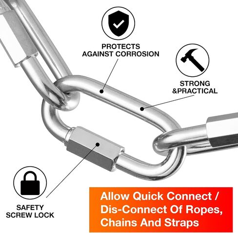 60Pack 2.3 Inch Chain Quick Link, 600lbs Capacity 1/4" Quick Links Oval Locking Carabiners, Galvanized Thread Quick Link Chain Connector Hardware for Towing Chandelier Kids Swing Key Ring Bird Toys in Saudi Arabia