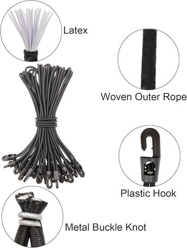 قبضة قفل شديدة التحمل من مشابك القنب - 40 قطعة من مشابك الأقمشة، حامل مشابك التثبيت، حبال بنجي صغيرة مع خطافات 10 بوصة، أربطة قماش القنب (أسود) in Kuwait