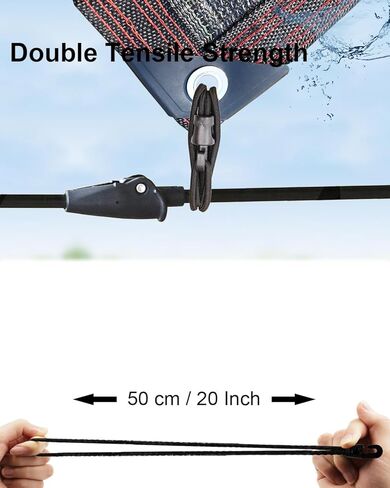 قبضة قفل شديدة التحمل من مشابك القنب - 40 قطعة من مشابك الأقمشة، حامل مشابك التثبيت، حبال بنجي صغيرة مع خطافات 10 بوصة، أربطة قماش القنب (أسود) in Kuwait