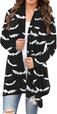 Women's Halloween Cardigan Pumpkin Cat Long Sleeve Open Front Knitted Sweater Outwear Coat Tops Knitting Clothes in Saudi Arabia