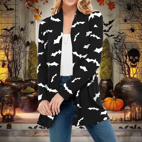 Women's Halloween Cardigan Pumpkin Cat Long Sleeve Open Front Knitted Sweater Outwear Coat Tops Knitting Clothes in Saudi Arabia