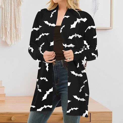 Women's Halloween Cardigan Pumpkin Cat Long Sleeve Open Front Knitted Sweater Outwear Coat Tops Knitting Clothes in Saudi Arabia