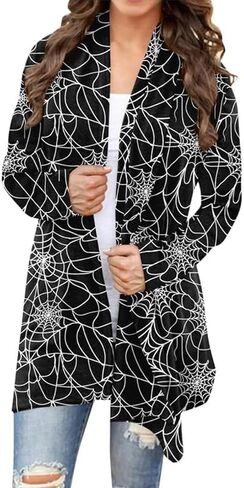 Women's Halloween Cardigan Pumpkin Cat Long Sleeve Open Front Knitted Sweater Outwear Coat Tops Knitting Clothes in Saudi Arabia