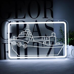 Cruise Ship Neon Sign for Wall Decor ，Dimmable Led Ship Neon Ocean Boat Light Sign for Kids Toddlers Boys Girls Adults Age 3-12+ Birthday Children's Day Gift Home Decoration Collection16.1*10.3Inch