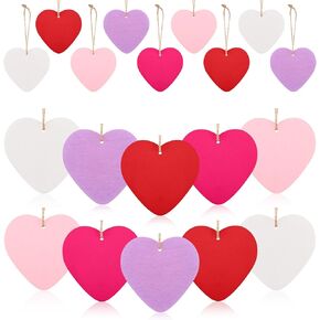 Jetec 25 Pieces Valentine's Day Wooden Hanging Ornaments Wooden Heart Embellishments Valentines Heart Shaped Baubles Colorful Heart Wooden Decorations for Valentines Day Wedding Party, 5 Styles