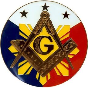 Square & Compass Sun Round Masonic Auto Emblem - [Red White & Blue][3'' Diameter]