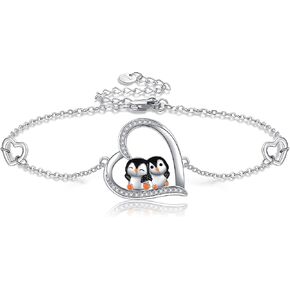 YAFEINI Penguin Gifts For Women Sterling Silver Heart Penguin Bracelet Cute Penguin Jewelry For Penguin Lovers