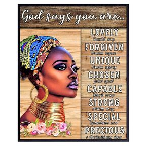 Black Girl Inspirational Wall Decor - Bible Verse Wall Decor for Women, Girls - African American Wall Art Religious Decor - God Quotes Positive Sayings Christian Gifts - Motivational Scripture Decor