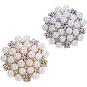 Ruihfas 2 Pcs Elegant Pearl Rhinestone Brooch Set - Classic Silver & Gold Tone Crystal Brooch Pins for Bridal Women Girls Dance Balls Wedding Jewelry